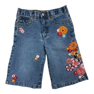 Y2K Wide Leg Multicolored Floral Embroidered Denim Jeans Girls Size 4